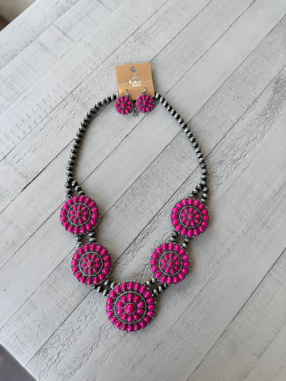 Western Fashion Hot Pink Statement Necklace & Earring Set